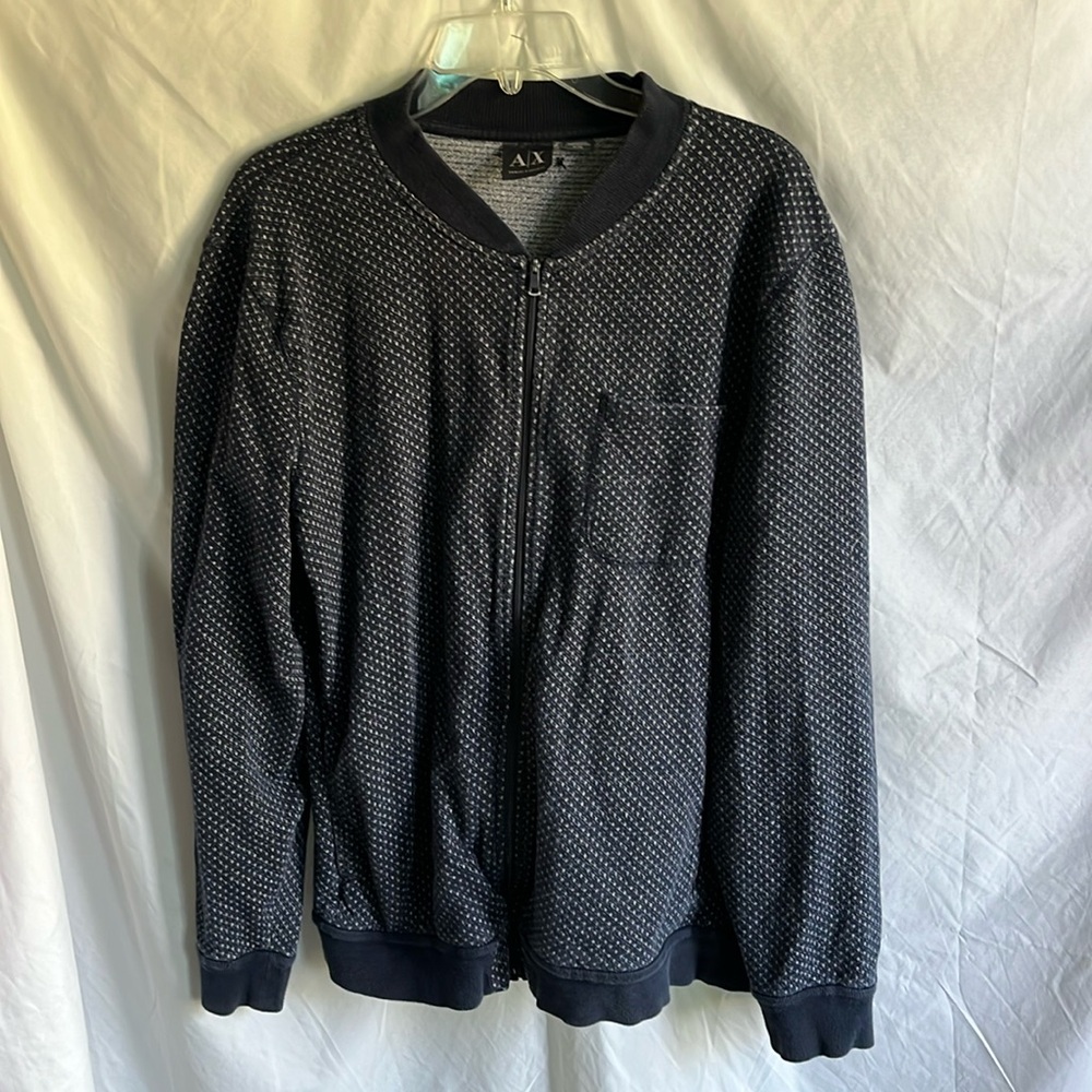 Armani Exchange Men's Jacquard Zip Through Cardigan Size XL Gray & Black